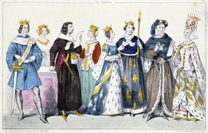 Filip VI av Valois, Jeanne av Burgund, Johannes II av de gode, Jeanne av Boulogne, Jeanne av Bourbon, Karl V av de vise, Karl VI, Isabeau (Isabella, Elizabeth) av Bayern (1371-1435) av French School