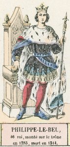 Philippe-le-Bel, 46. konge, besteg tronen i 1285, døde i 1314 (farget gravering) av French School