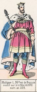 Philippe 1, 39. konge av Frankrike, besteg tronen i 1061, døde i 1108 (farget gravering) av French School