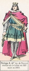 Philippe 2, 42. konge av Frankrike, besteg tronen i 1180, døde i 1223 (farget gravering) av French School