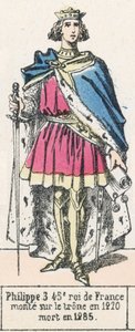 Philippe 3, 45. konge av Frankrike, besteg tronen i 1270, døde i 1285 (farget gravering) av French School
