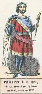 Philippe II dit Auguste, 42. konge, besteg tronen i 1180, døde i 1223 (farget gravering) av French School