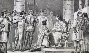 Philippe VI (1293-1350) de Valois hyller Edward III (1312-77) av England, men bare som hertug av Aquitaine, fra 