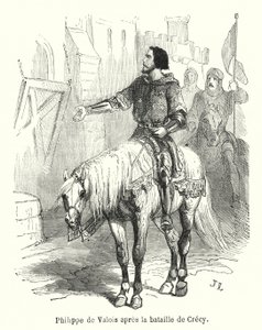Philippe de Valois etter slaget ved Crecy (gravering) av French School