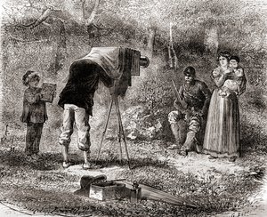 Fotografi på 1800-tallet, fra Les Merveilles de la Science, utgitt ca. 1870 (gravering) av French School