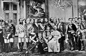 Fotomontasje av verdens herskere, 1867 (collaged bw-bilder) av French School