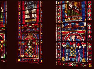 Pierre de Dreux (1190-1250) og hans sønn Jean de Bretagne (1237-86) detaljer fra et lansettvindu i det sørlige tverrskipet, ca. 1217-25 av French School