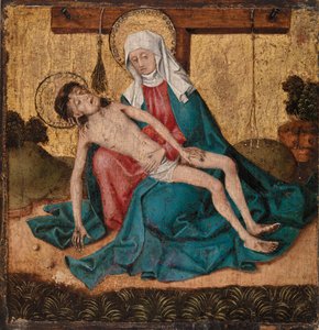Pieta (tempera og bladgull på panel) av French School