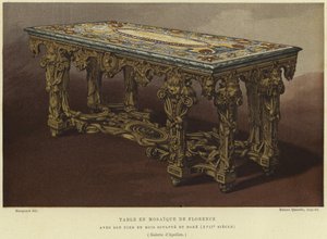 Pietra dura (florentinsk mosaikk) bord med utskårne og forgylte ben, 1600-tallet