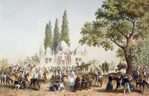 Pilegrimer som stopper i Jaffa ved Sabil Abu Nabut-fontenen av French School