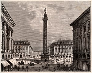 Place Vendome i Paris på 1800-tallet - gravering i "La France illustree: geographie, histoire, administration statistique" av V.A. Malt-brun. 1884 av French School