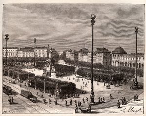 Place de la Republique i Paris - gravering i "La France illustree: geografi, historie, administrasjonsstatistik" av V.A. Malt-brun. 1884 av French School