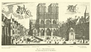 Place du Parvis i 1650, faksimile av en gravering av Van Merlen av French School