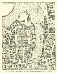 Plan for distriktet i 1550, faksimile av planen til du Cerceau av French School