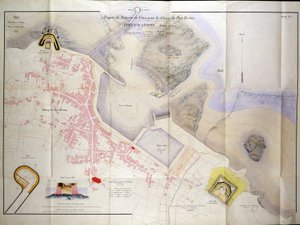 Plan for bygging av kystbatteriene for forsvaret av Breton havn i 1848. av French School