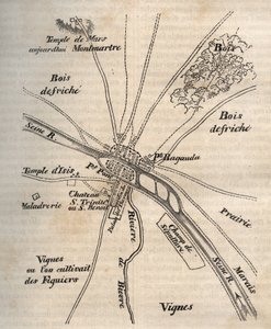 Plan of Paris under the Merovingians - Engraving in “” Physical, civil and moral history of Paris: from the earliest historical times to the present day” by Jacques Antoine Dulaure av French School