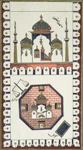 Plan for Al-Aqsa-moskeen og Qubbat Al-Sakhra (Klippedomen), etter et arabisk manuskript fra 1700-tallet av French School