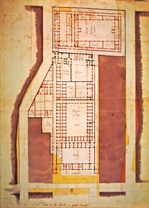 Plan over fengselet Grande og Petite Force, rue du Roi de Sicile, Paris (blekk og vask på papir) av French School