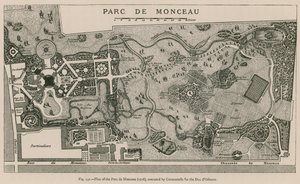 Plan av Parc de Monceau (1718), utført av Carmontelle for Due dOrleans av French School