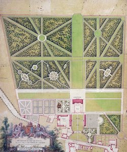 Plan over slottet og parken ved Roissy, tilhørende Comte de Caraman (penn og blekk & wc på papir) av French School