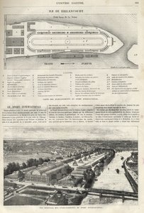 Plan of the establishment of the International Sport, which must be built in the island of Billancourt in 1869 - general view of the establishments of international sport on the island of Billancourt in 1869 av French School