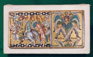 Plakett som viser Heraclius (ca. 575-641) og Vision of Ezekiel, Mosane skole (malt emalje) av French School