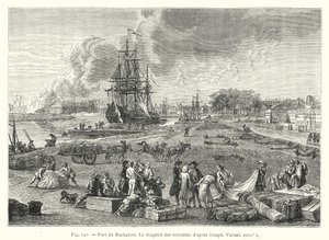Port of Rochefort, kolonibutikken; etter Joseph Vernet 1700-tallet (gravering) av French School
