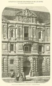 Dør til det tidligere kongens bibliotek, ved Louvre (gravering) av French School