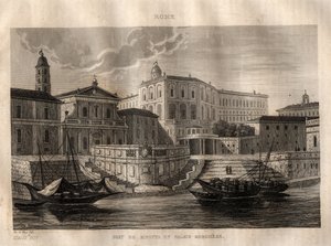 Porto di Ripetta og Palazzo Borghese - Roma - Gravering fra "" Pittoreske Italia" - Historisk og beskrivende maleri av Italia" av M. de Norvins, Ch. Nodier 1834-1836. av French School