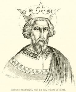 Portrett av Charlemagne, malt i voks, oppbevart i Vatikanet (gravering) av French School