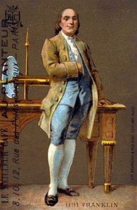 Portrett i føttene av Benjamin Franklin, amerikansk politiker og fysiker (1706-1790) - kromatografi, deb. 1900-tallet av French School