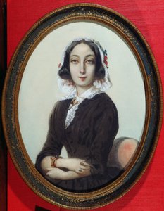 Portrettminiatyr av George Sand (1804-76) ca. 1840 av French School