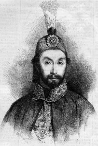 Portrett av Abdulmecit I (Abdul-Medjid-Khan, Abdul Medjid Khan) (1823-1861), sultan fra det osmanske riket. Gravering i "" Le Monde Illustré"" nr. 221 av 6. juli 1861. av French School