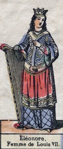 Portrett av Alienor av Aquitaine (Eleonore de Guyenne) (ca. 1123-1204), kone til Ludvig VII av Frankrike. (Capetian Dynasty). Illustrasjon sent på 1800-tallet. av French School