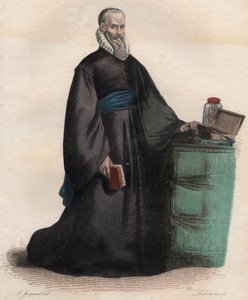 Portrett av Ambroise Pare (1509-1590), fransk kirurg. Illustrasjon fra "" The French Plutarch"" av Edmond Mennechet av French School