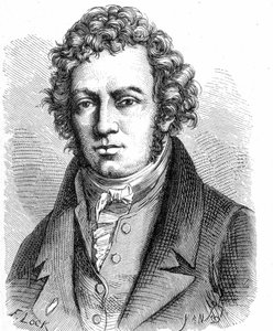 Portrett av André Marie Ampère (1775 - 1836), fransk fysiker - i "" Album de la Science; berømte vitenskapsmenn; Store funn""" 1896. av French School