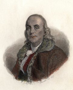 Portrett av Benjamin Franklin (1706-1790), amerikansk fysiker, filosof og politiker. i «Portraits des Hommes Useful» av French School