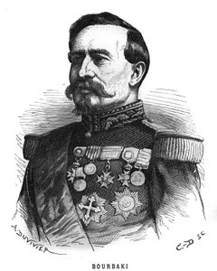Portrett av Charles Denis Bourbaki (1816-1897), fransk offiser. Gravering i «Les Illustrations De L