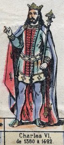 Portrett av Charles VI av Frankrike, kjent som Charles the Good Aime (1368-1422) (kapetianernes dynasti). Illustrasjon sent på 1800-tallet. av French School