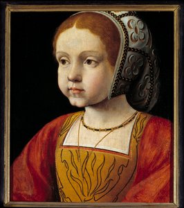Portrett av Eleonore av Habsburg-barn, dronning av Portugal deretter av Frankrike (1498-1558) Maleri av den franske skolen. 1500-tallets søn. 0,3x0,23 m versailles, museum av slottet av French School