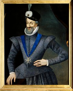 Portrett av Henrik IV (1553-1610) konge av Frankrike. Han har halskjedet med insigniene til Den Hellige Ånds Orden (Den Hellige Ånds Orden). Anonymt fransk maleri fra 1600-tallet. Olje på lerret. Mål: 0,95x1,13m. Obligatorisk omtale: Sully sur Loi av French School