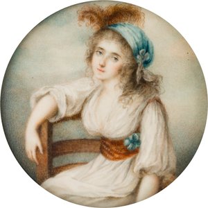 Portrett av Hon. Lucy Byng, ca. 1. grevinne av Bradford (1766-1844), ca. 1786-1844 (olje på lerret) av French School