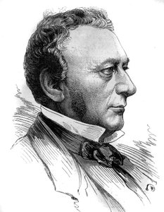 Portrett av Isaac Pereire (1800 - 1875), grunnlegger av Societe de Credit mobilier og selskapet generale transatlantic. Gravering i "" Le Monde Illustré"" nr. 1218 av 31. juli 1880. av French School