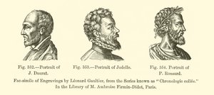 Portrett av J. Daurat, Portrett av Jodelle, Portrett av P. Ronsard (gravering) av French School