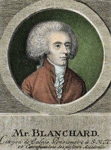Portrett av Jean Pierre (Jean-Pierre) Blanchard (1753-1809), fransk flyfart. av French School