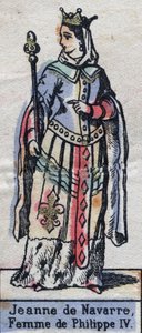 Portrett av Jeanne Iere av Navarre (1273-1304), kone til Filip IV av Frankrike. (Kapetisk dynasti). Illustrasjon sent på 1800-tallet. av French School