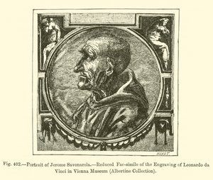 Portrett av Jerome Savonarola (gravering) av French School
