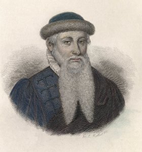 Portrett av Johannes Gensfleisch dit Gutenberg (1394/99-1468), tysk boktrykker. I "" Portretter av nyttige menn"" av French School