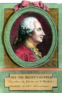 Portrett av Joseph de Montgolfier (1740 - 1810) oppfinneren av luftballongen. Gravering fra 1700-tallet. Privat samling. av French School