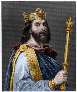 Portrett av Louis II the Begue or the Faineant (846 - 879), konge av Frankrike - i "History of the French" av Lavallee, gravering, sd. av French School